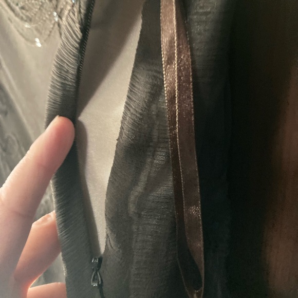 Ann Klein Size 10 midi skirt brown silk chiffon lined with beige silk slip . - Picture 4 of 7